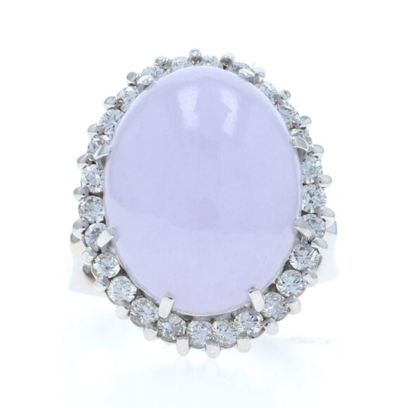 White Gold Jadeite Diamond Cocktail Ring 14k Oval Cabochon 20.09ctw Halo - Picture 1 of 6